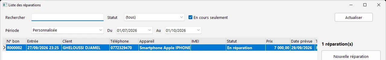 Liste des réparations de GsmSolution